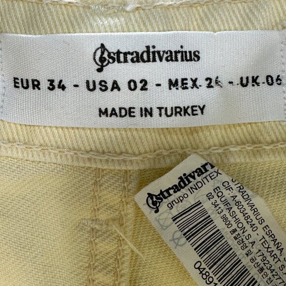 Stradivarius Jeans Womens 2 Straight Leg Yellow Cotton Pockets Raw Hem High Rise - Picture 11 of 12